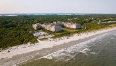 Drone from water at The Sanctuary at Kiawah Island Golf Resort
