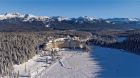 Fairmont Chateau Lake Louise aerial view with ski hill