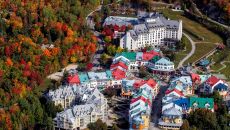 Fairmont Tremblant drone autumn hotel exterior
