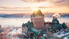 exterior winter sunset Fairmont Le Chateau Frontenac