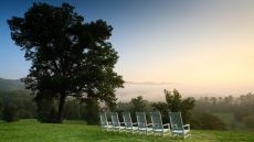 exterior lawn chairs countryside morning mist