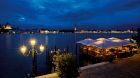 Waterfront dining at dusk