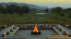 outdoor lounging by fire