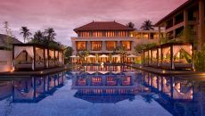 hotel exterior pool night