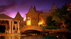 exterior night pool bridge