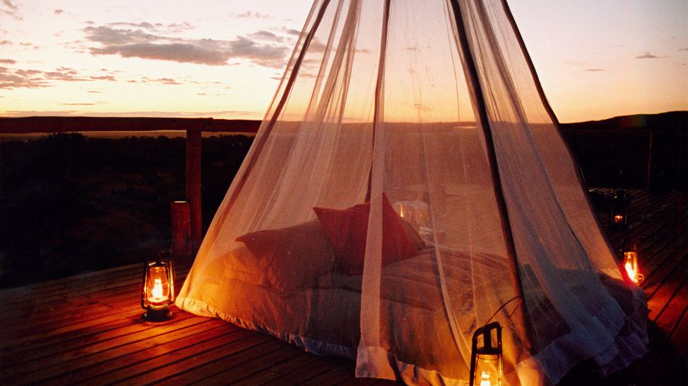 Outside Bed sanctuary makanyane safari lodge, madikwe game reserve, north west Outside Bed sanctuary makanyane safari lodge, madikwe game reserve, north west