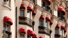 exterior red window covering detail
