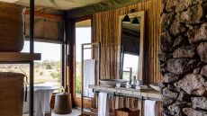 Tent bathroom with bathtub