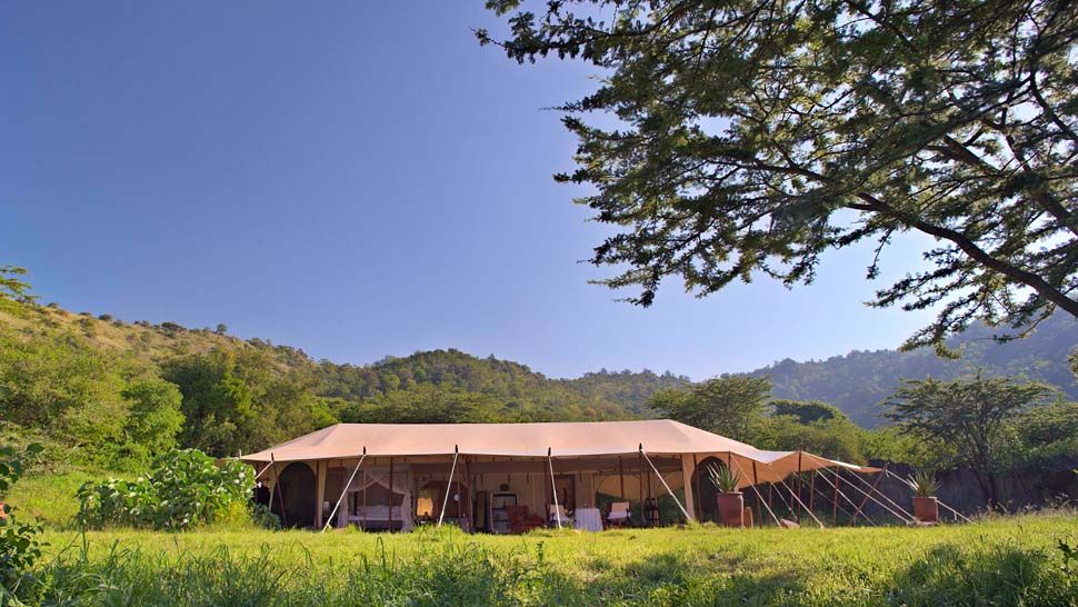 Cottar's 1920s Safari Camp white canvas tent in the Masai Mara Kenya