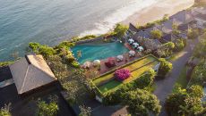 HERO The Pool Aerial Shot Sunset at Bulgari Resort Bali