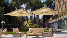 Tiepolo Lounge Terrace Breakfast with private park in background Rome Cavalieri