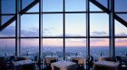 dining room city view sunset