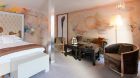 Bedroom with abstract walls