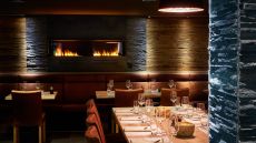 Dining room with fireplace