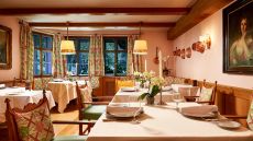 Restaurant dining room with garden view