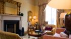 guestroom sitting area fireplace