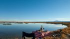 lakeside picnic mountain view