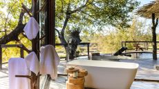 Bathtub with stone wall
