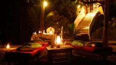 Guestroom sitting room with desert view sunset