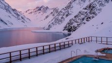 Tamara Susa. Sunset. Pool at Hotel Ski Portillo