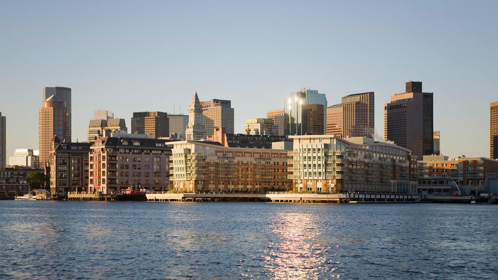 Boston Skyline from the Harbor: International Place - Boston Harbor  BeaconBoston Harbor Beacon