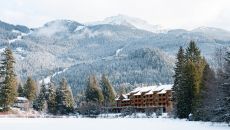 Winter exterior from lake Nita Lake Lodge
