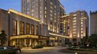 hotel exterior entrance dusk