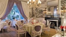 purple white dining room