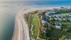 beach aerial sunset at Wild Dunes Resort
