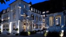 hotel exterior entrance at night