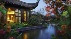 outdoor pond at dusk