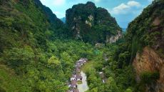 Aerial view of the water villas at the banjaran