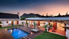 Fynbos Family House courtyard at dusk at Babylonstoren