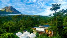 Aerial View Nayara Springs with volcano