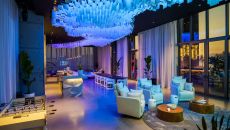 lounge at night at Nikki Beach Dubai