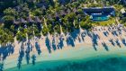 Aerial View of Beachfront Pool Villas and Tovolea Six Senses Fiji