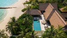 Two Bedroom Beach Villa Aerial View at Waldorf Astoria Maldives Ithaafushi