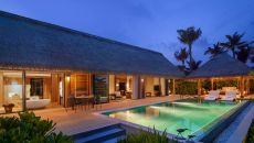 Two Queen Bedded Grand Beach Villa Deck Twilight at Waldorf Astoria Maldives Ithaafushi
