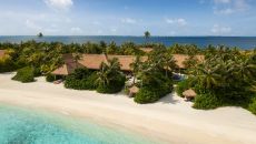 Three Bedroom Beach Villa Aerial View 2 at Waldorf Astoria Maldives Ithaafushi