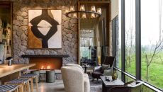 Singita Kwitonda Lodge Lounge Area with Fireplace Singita Kwitonda Lodge