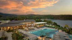 Pool sunset at Six Senses La Sagesse
